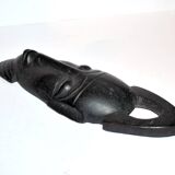Masque africaine en bois d'ébène - sculpture tête barbue afrique ethnique 20.5 x 6.5