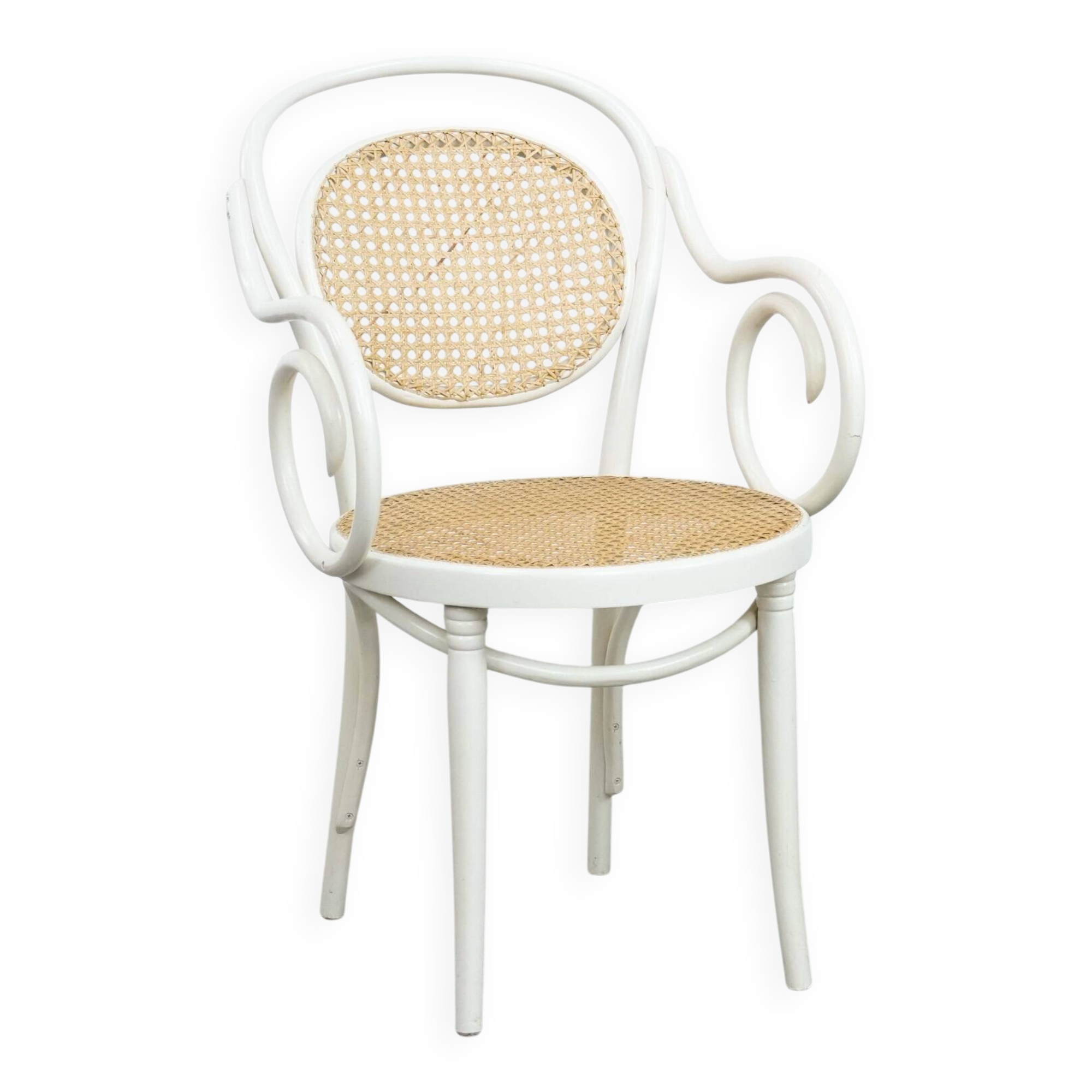 Vintage white bistro chair with armrests in Thonet style