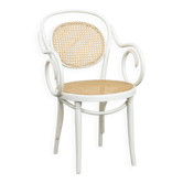 Vintage white bistro chair with armrests in Thonet style