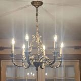 Lustre décoratif à 6 bras en métal patiné