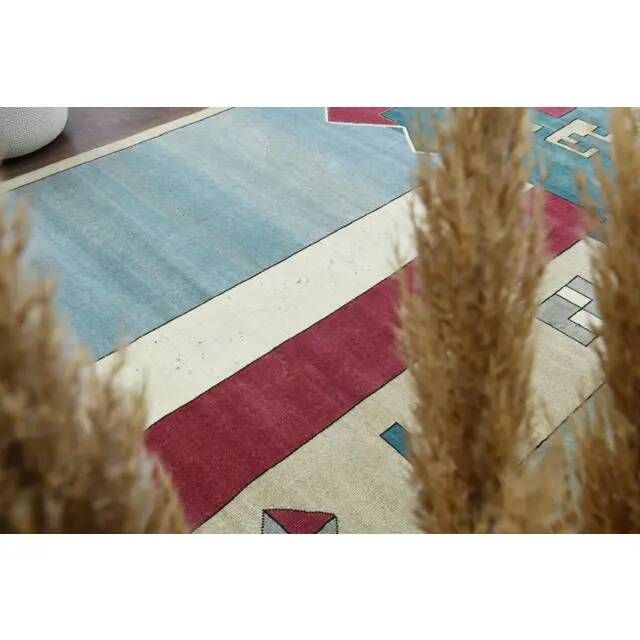 Vintage Turkish Oushak handmade wool cotton blue area rug 204x304