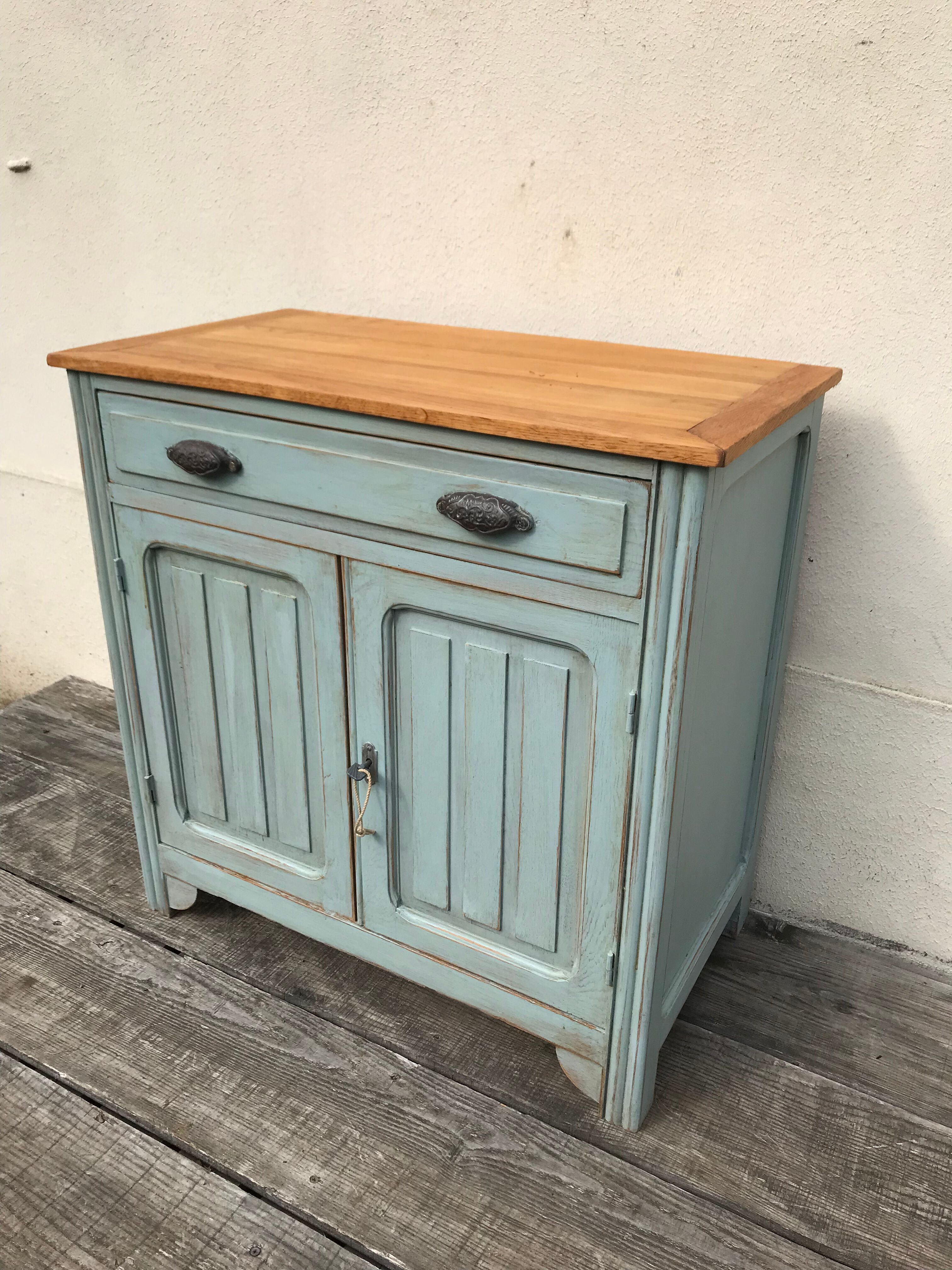Vintage Parisian buffet blue oak top
