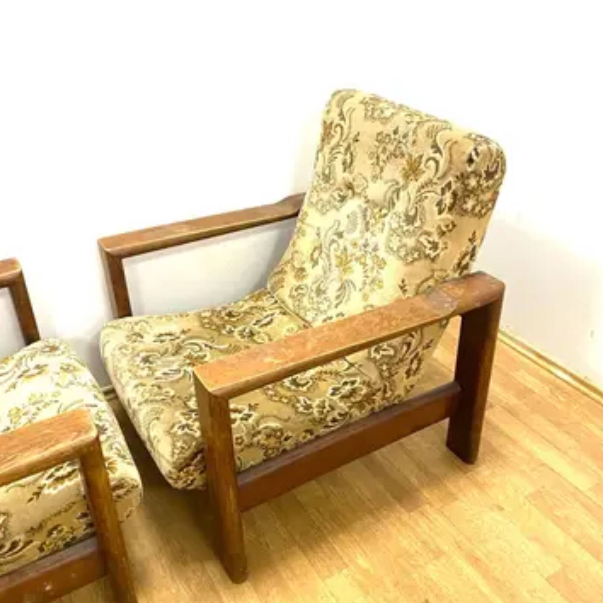 Retro sofa set, solid wood frame, 1970s