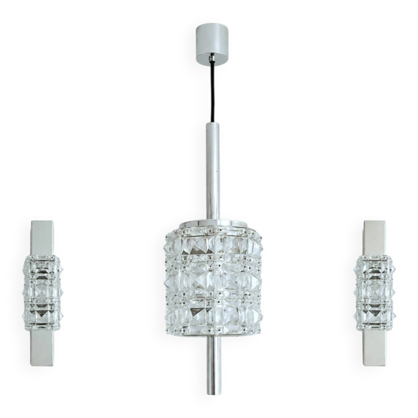 3 luminaires, appliques et lustre Kinkeldey vintage