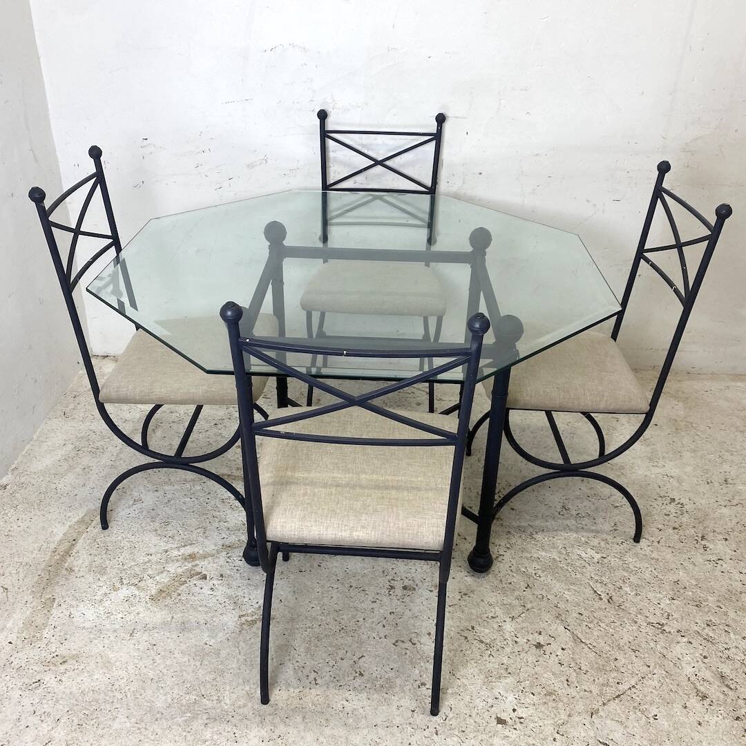 Iron and beveled octagonal glass dining room set