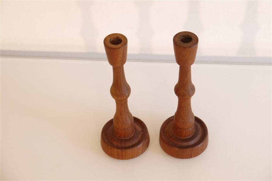 Pair of Scandinavian teak candlesticks 1960