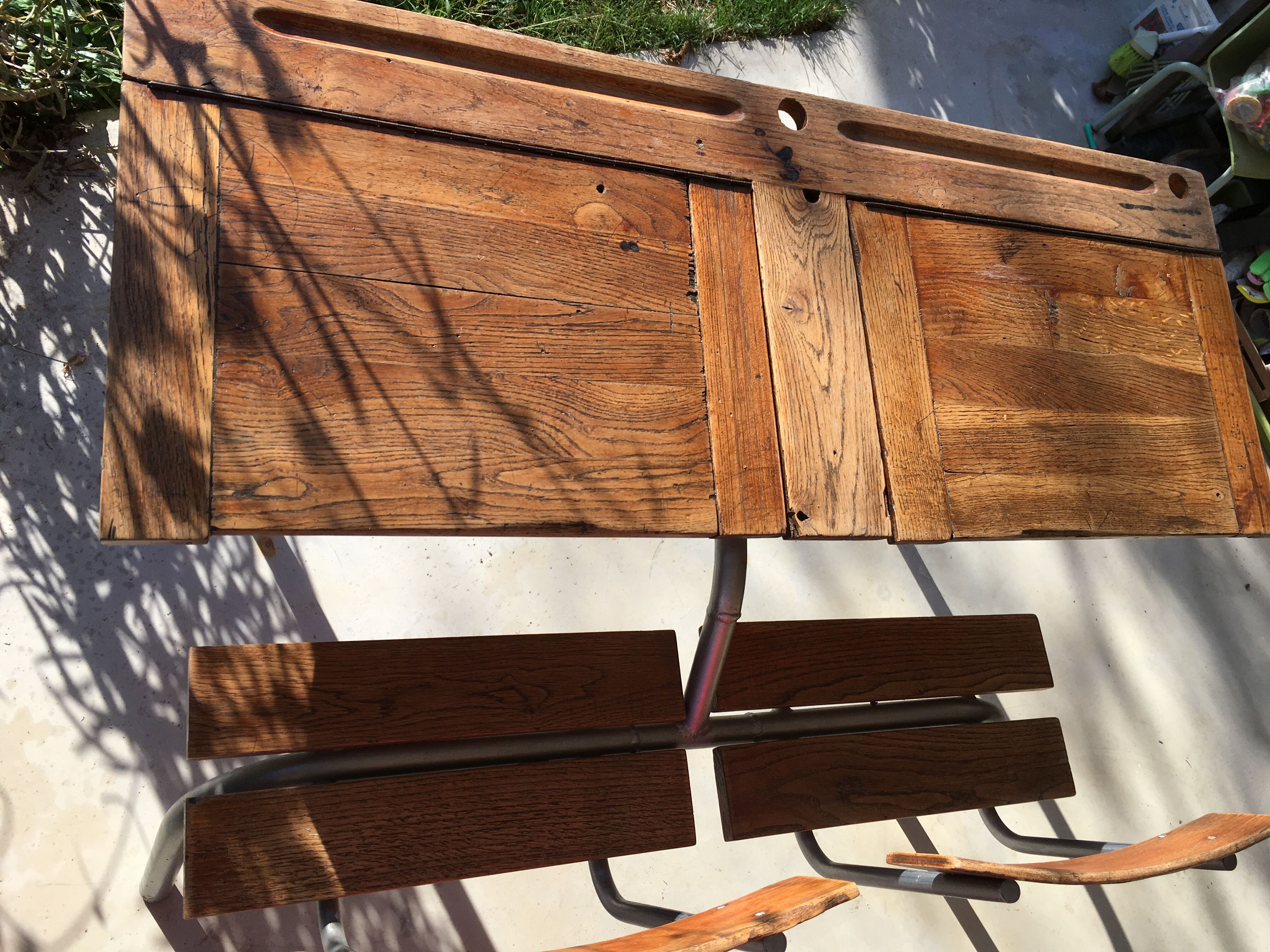 1950s Double wood and metal school desk