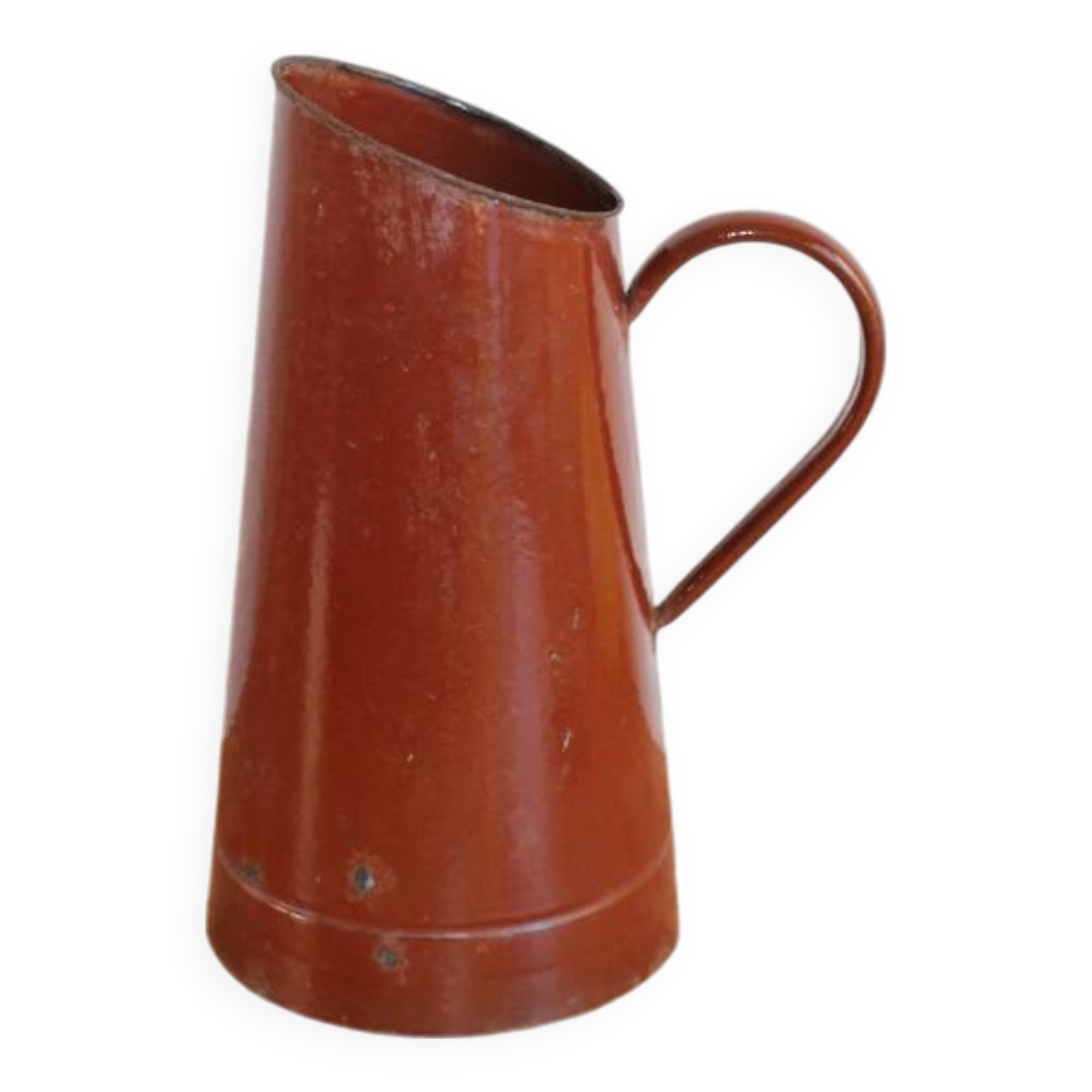 Brown enamelled steel pitcher
