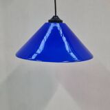 Conical pendant light in blue opaline glass