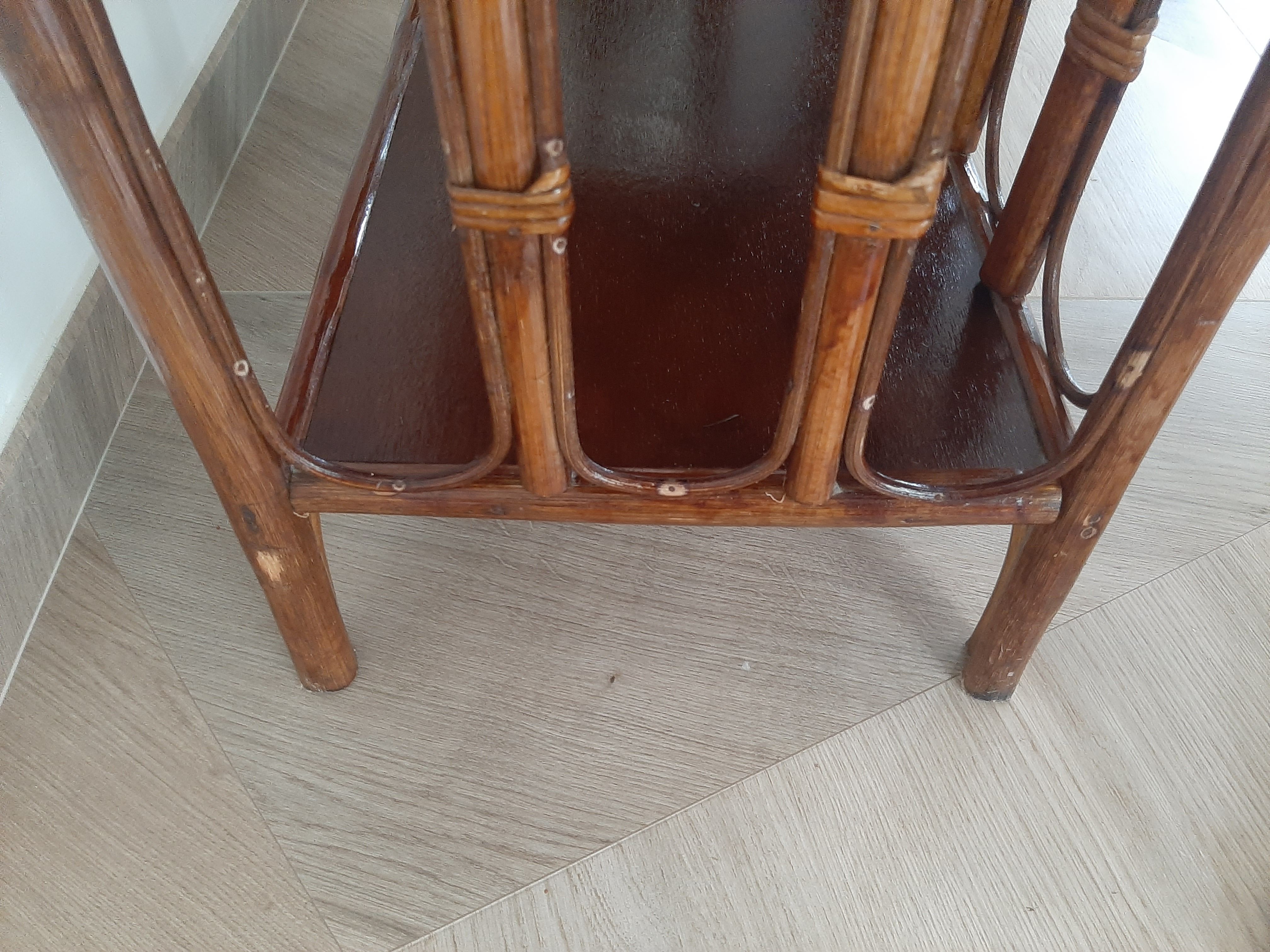 Vintage library 4 levels - wood, bamboo and rattan - retro 80s