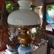 Old white opaline chandelier, brass and earthenware