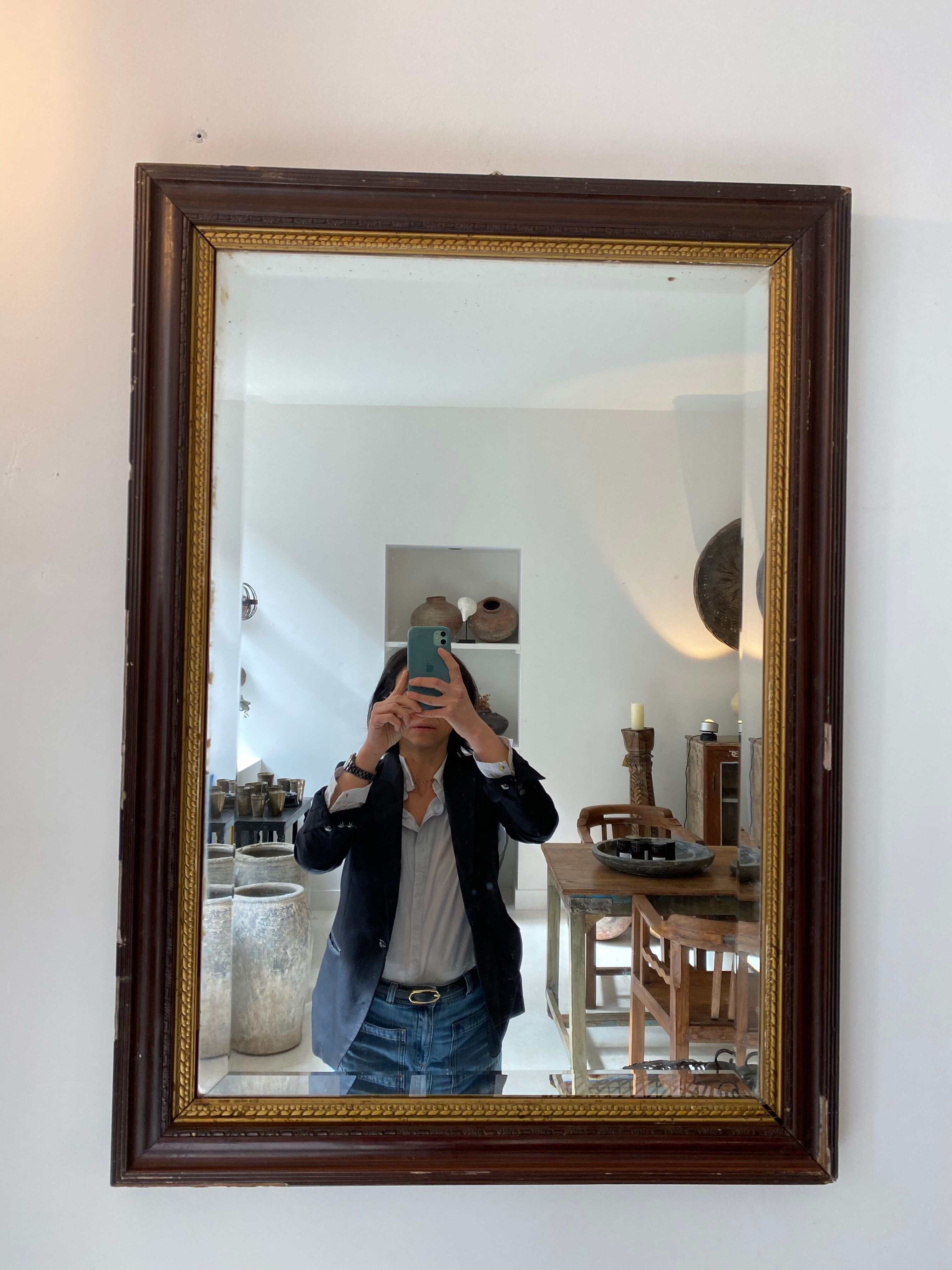 Black lacquered stucco mirror