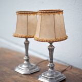 Vintage lamp pair, bedside lamp, tin lamp stand with lampshade, interior décor
