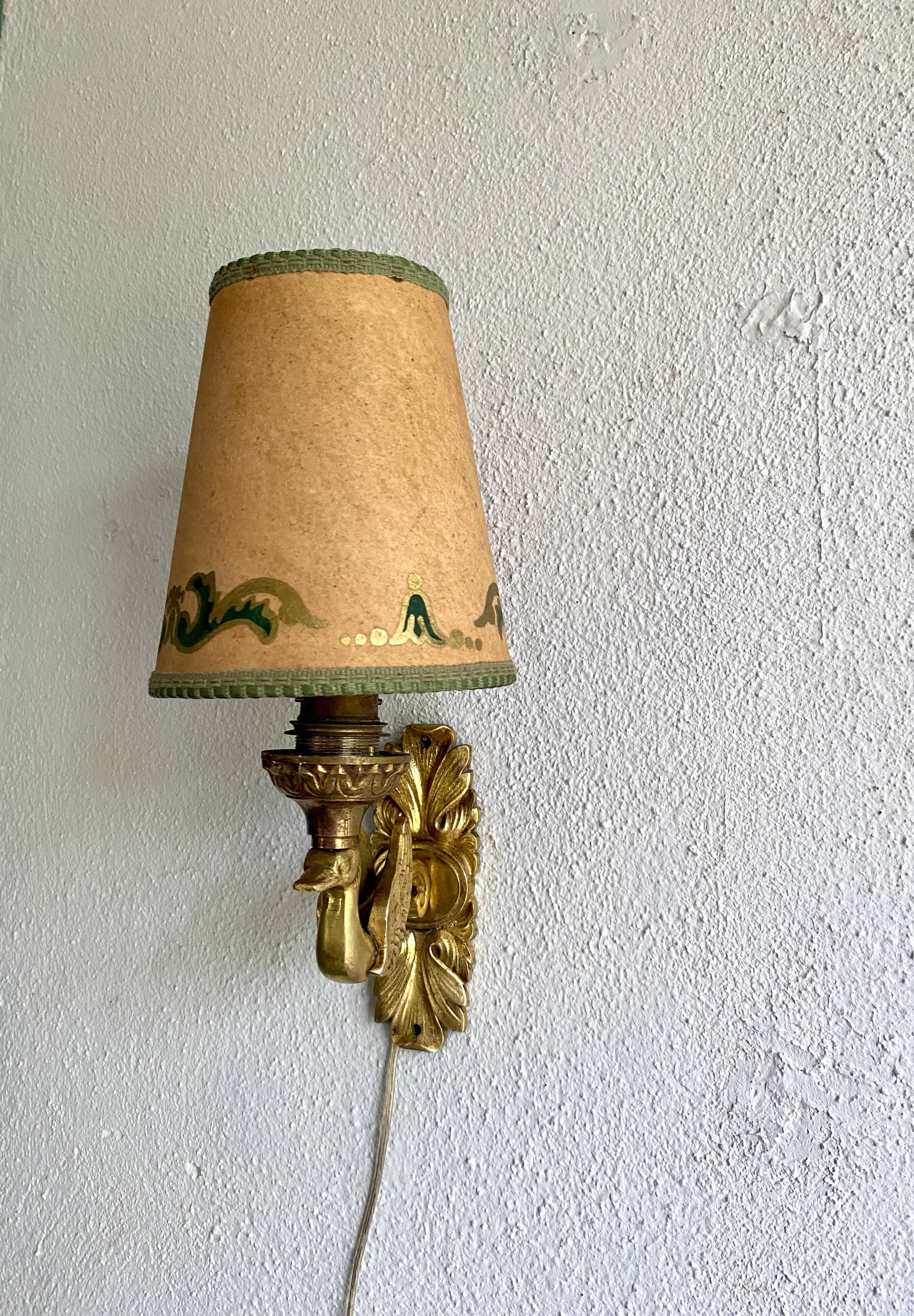 Bronze wall light, golden brass, clip-on wallpaper lampshade