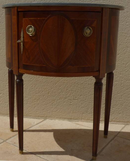 Antique half moon console-chest made by fils d'alfred wimphen in marquetry 2 drawers
