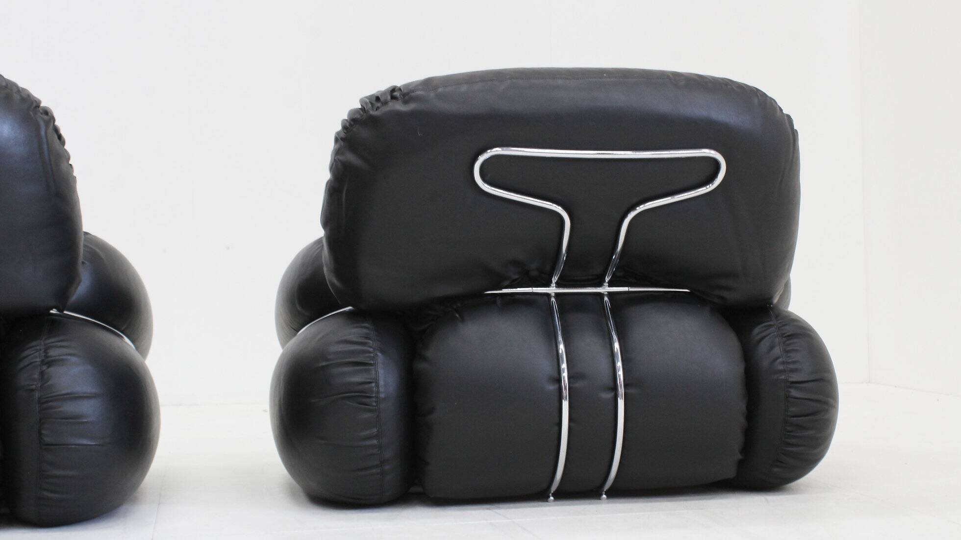 Vintage Okay armchairs by Adriano Piazzesi black leather 1970s, set of 2