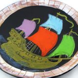 Ceramics plate cerenne "bateau" Vallauris 50/60 crociani/capron/chabaneix.