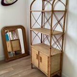 Bookcase shelf in braided wicker, bamboo and rattan