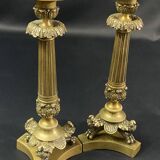 Pair of gilt and chiseled bronze candlesticks from the Restoration period