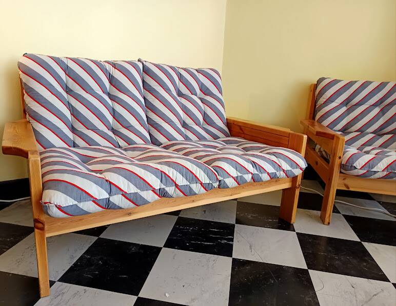 Vintage Scandinavian living room in solid pine