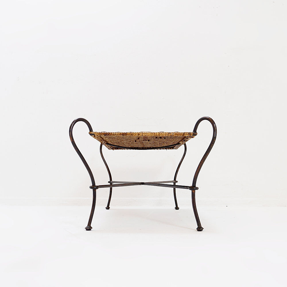 Vintage coffee table in wrought iron and woven rattan - 1970s