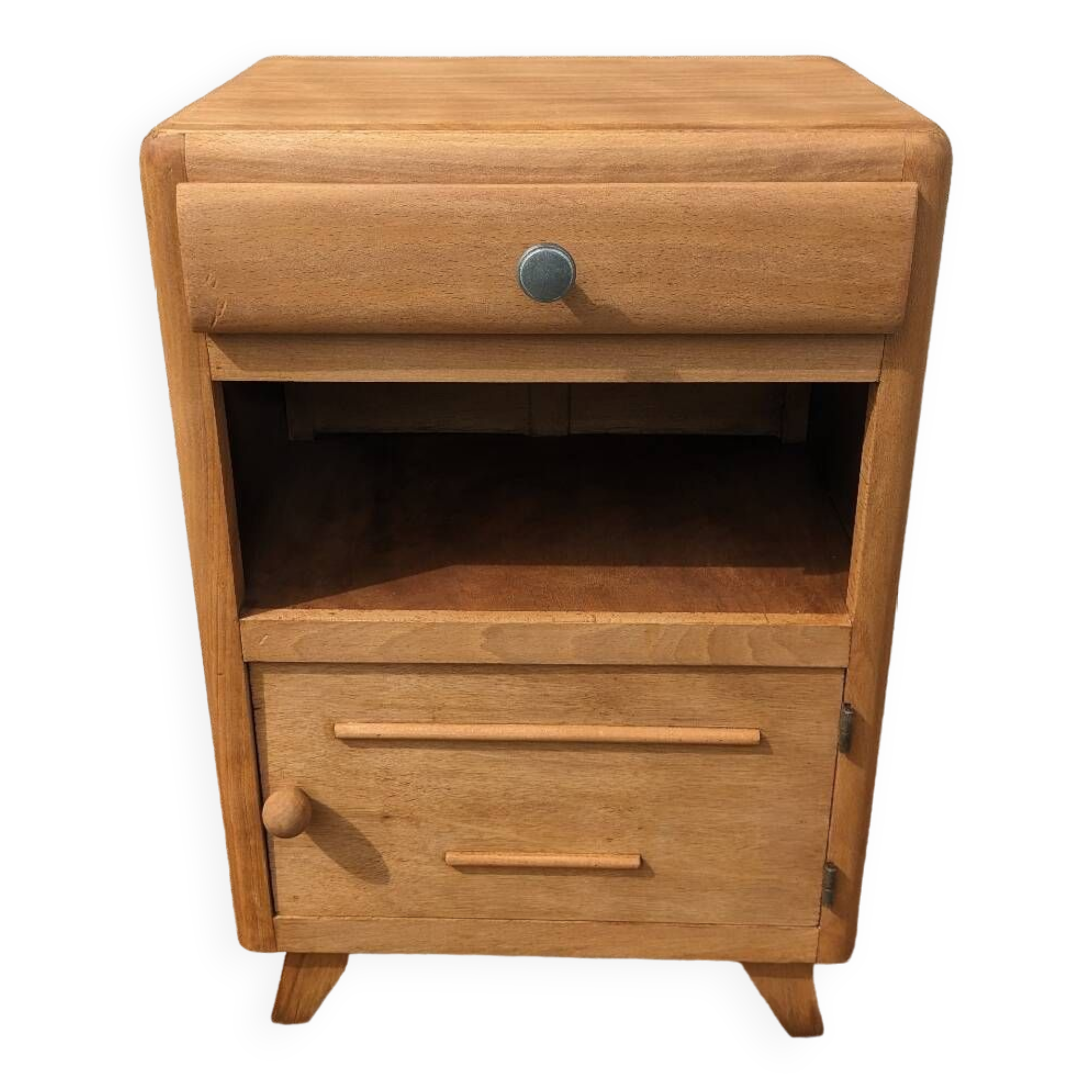 Vintage bedside table with compass legs