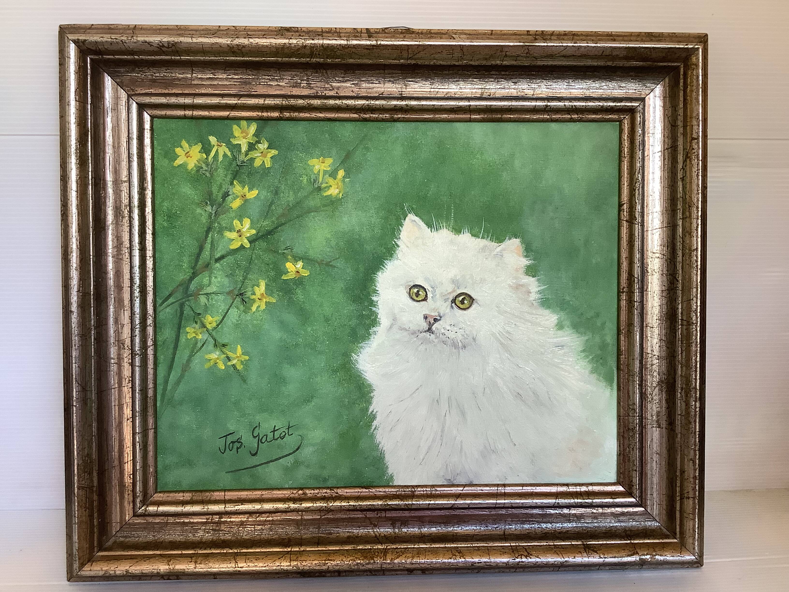 Tableau de chat huile sur toile signée