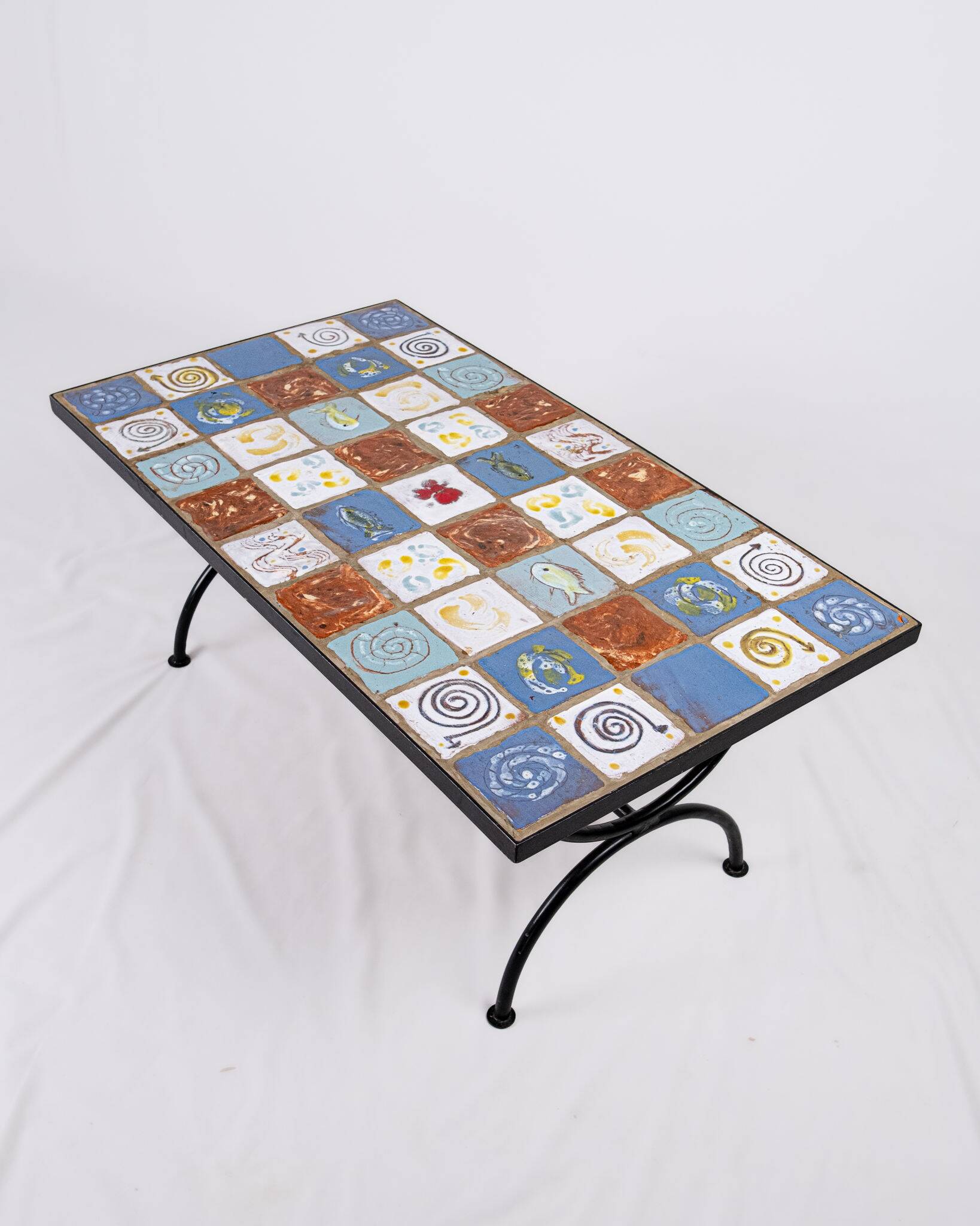 Wrought iron and ceramic coffee table, French work, 2013