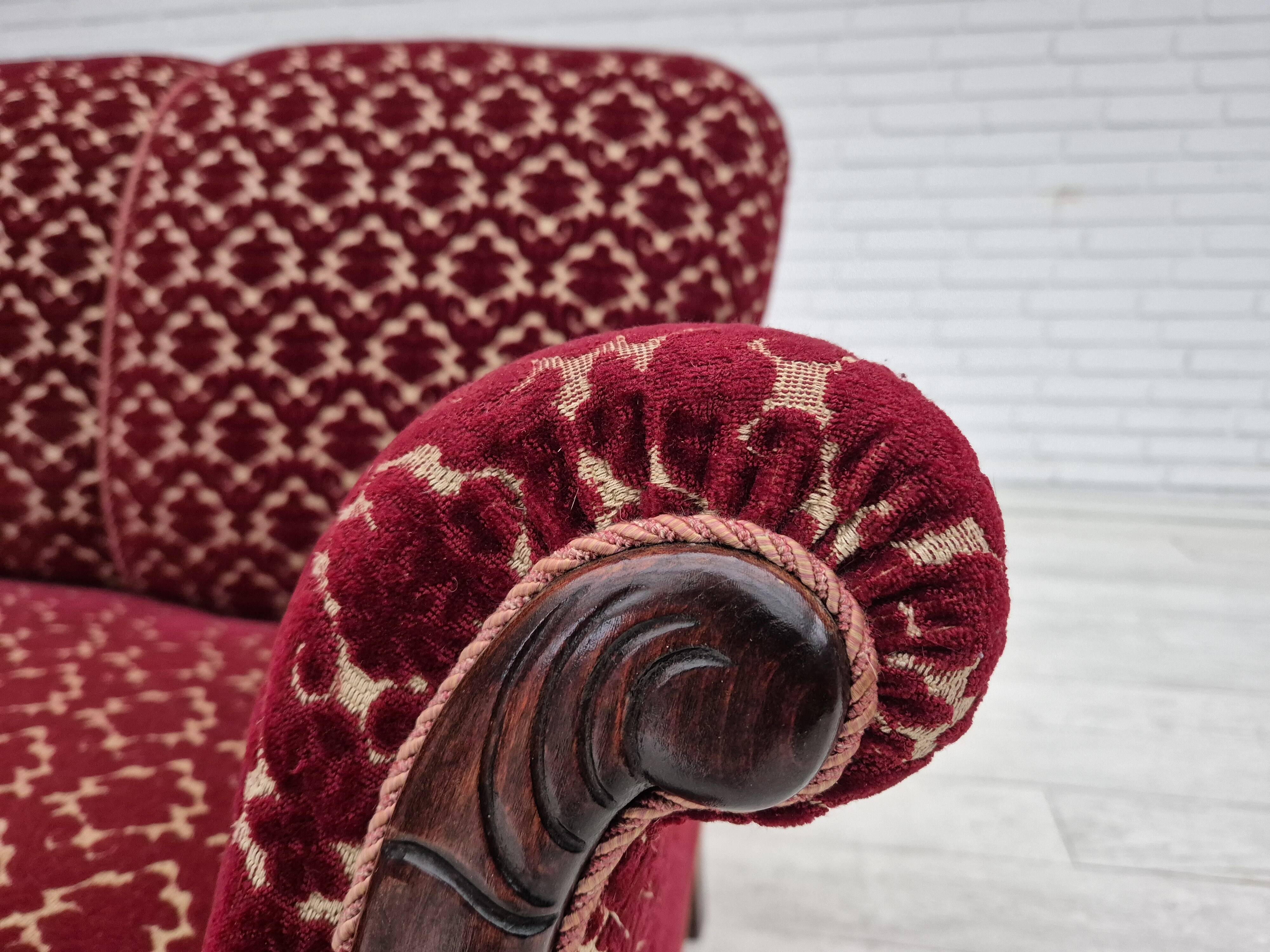 1950s, Danish 3 seater sofa, original condition, furniture velour, beech wood.