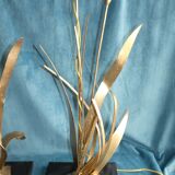 Pair of Golden Metal Lamps Reeds Work circa 1960 1970 Hollywood Regency