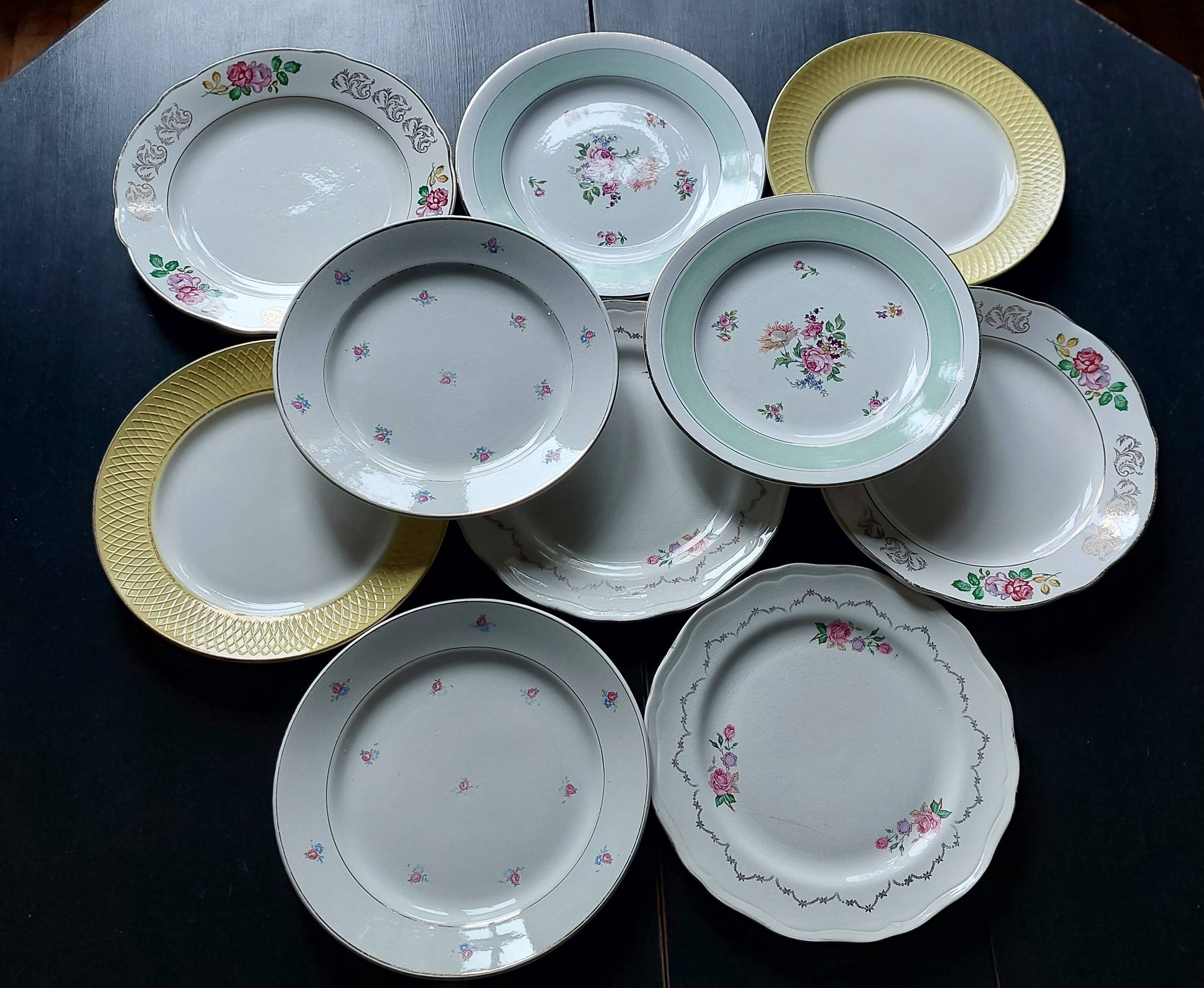Mismatched vintage dinner plates