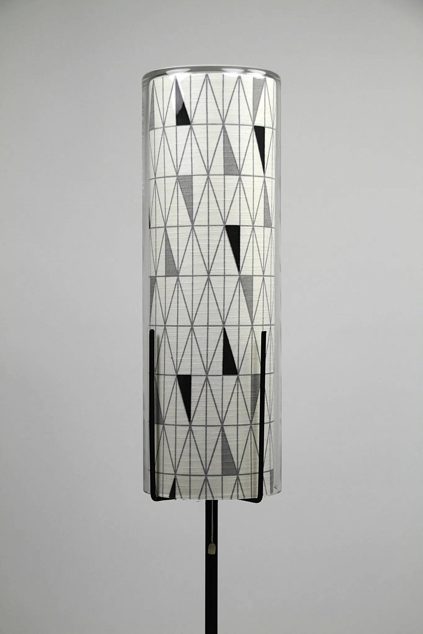 Floor Lamp with Sven Markelius “Pythagoras” Fabric Shade — Nordiska Kompaniet (attr.), Sweden, circa 1955–1960