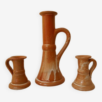 Set of 3 stoneware candle holders