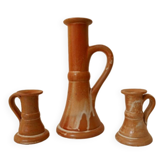 Set of 3 stoneware candle holders