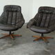 Pair of vintage Danish design brown leather swivel chairs by Bramin