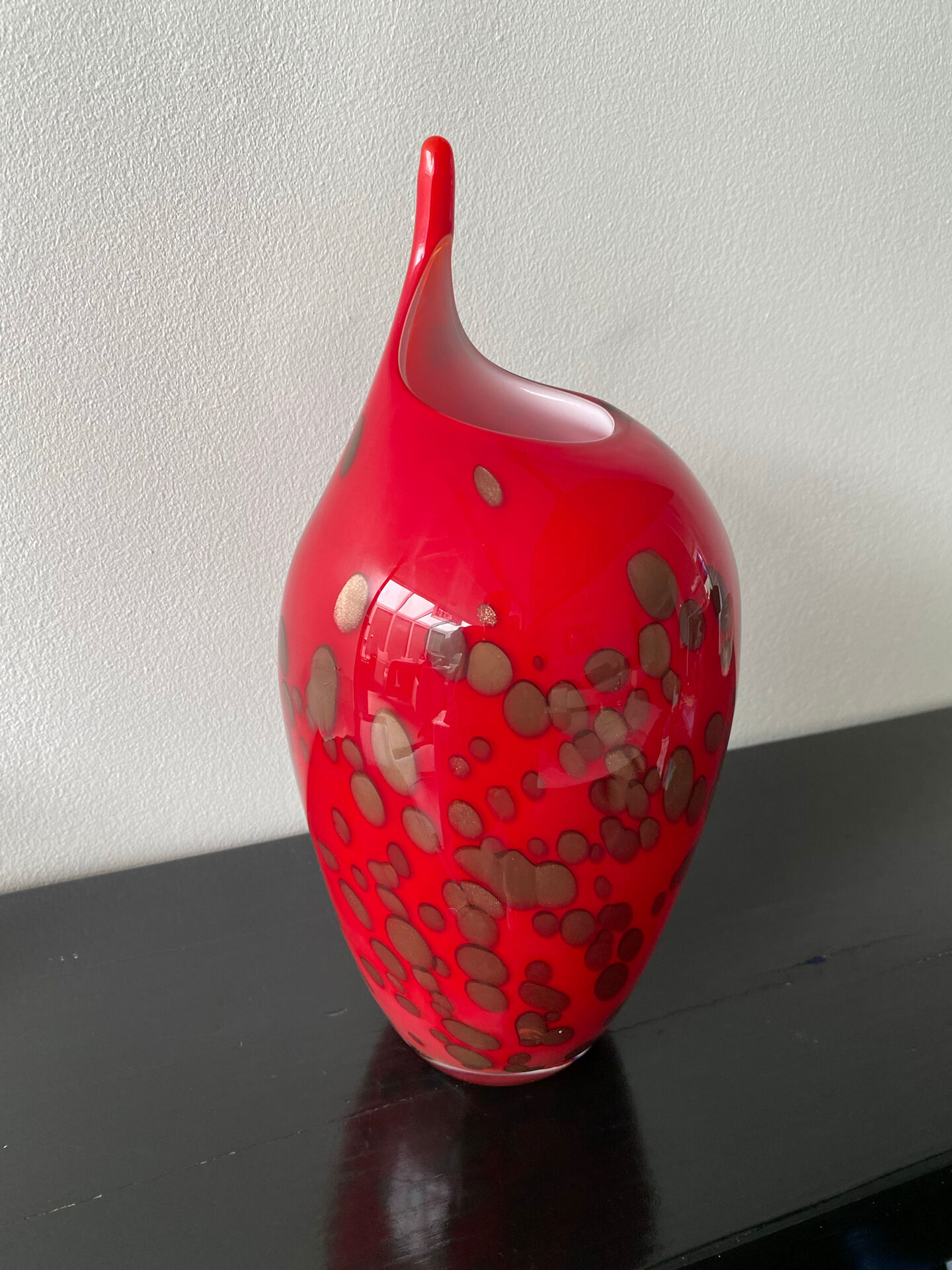 Vase Murano vintage rouge avec paillettes d or