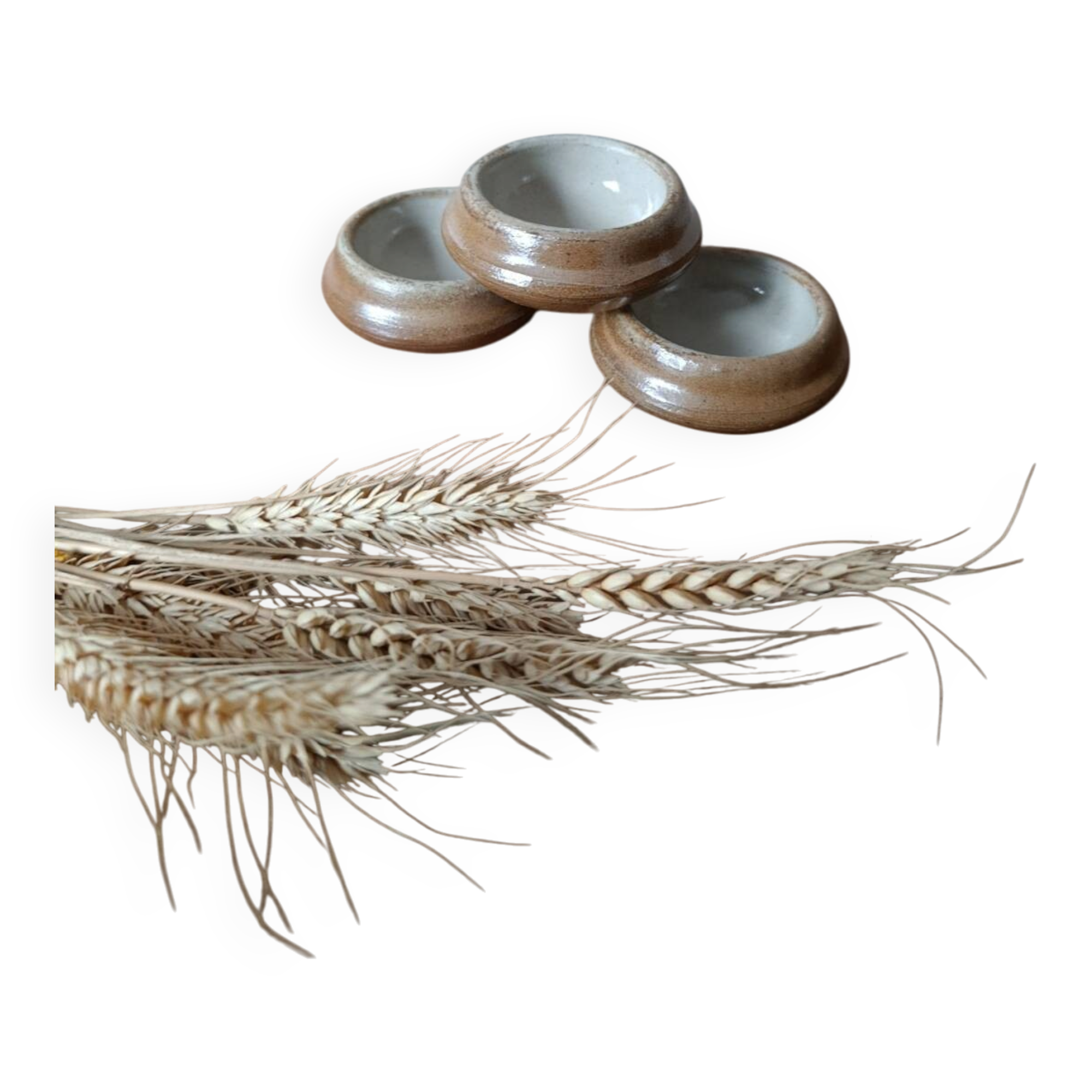 3 small individual butter dishes in stoneware, 1970