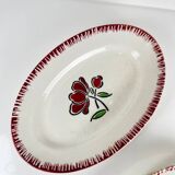 Pair of porcelain serving dishes, Badonviller, red flower, 1950