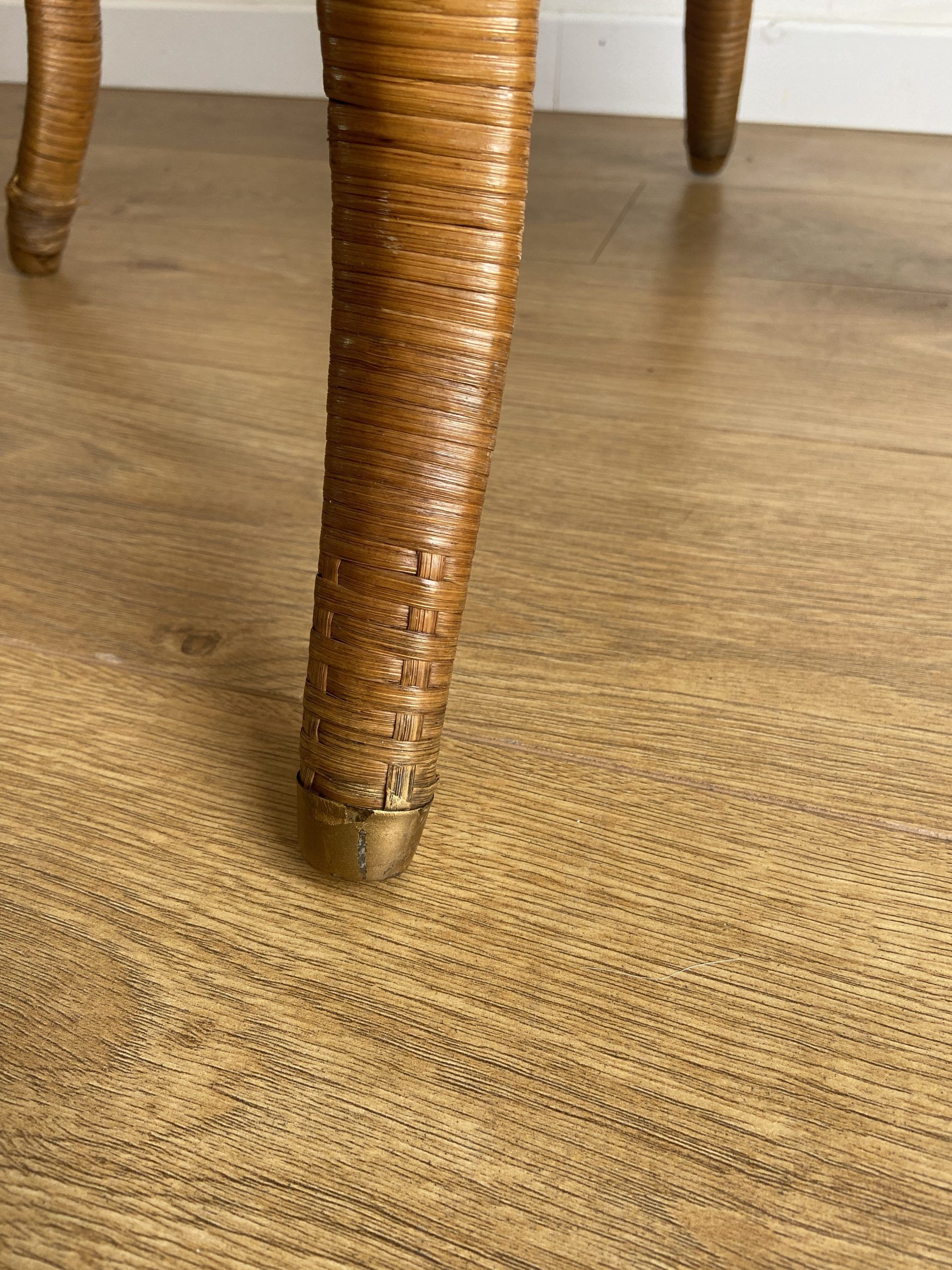 VINTAGE RATTAN SIDE TABLE PEACOCK PATTERN