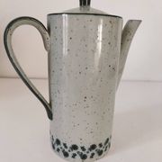 Vintage speckled stoneware coffee pot – navy blue floral decoration