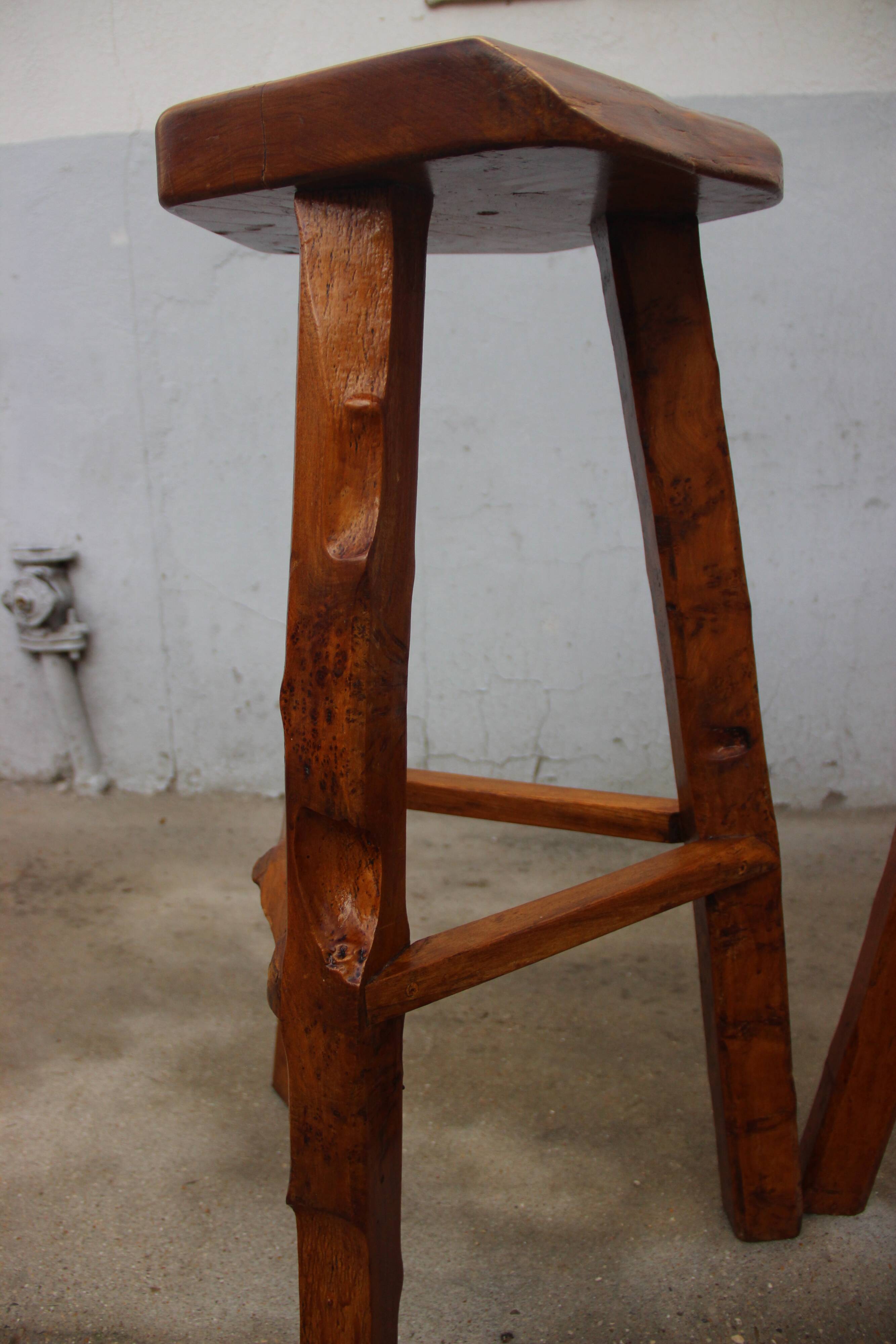 Pair of solid elm bar stools, 1960