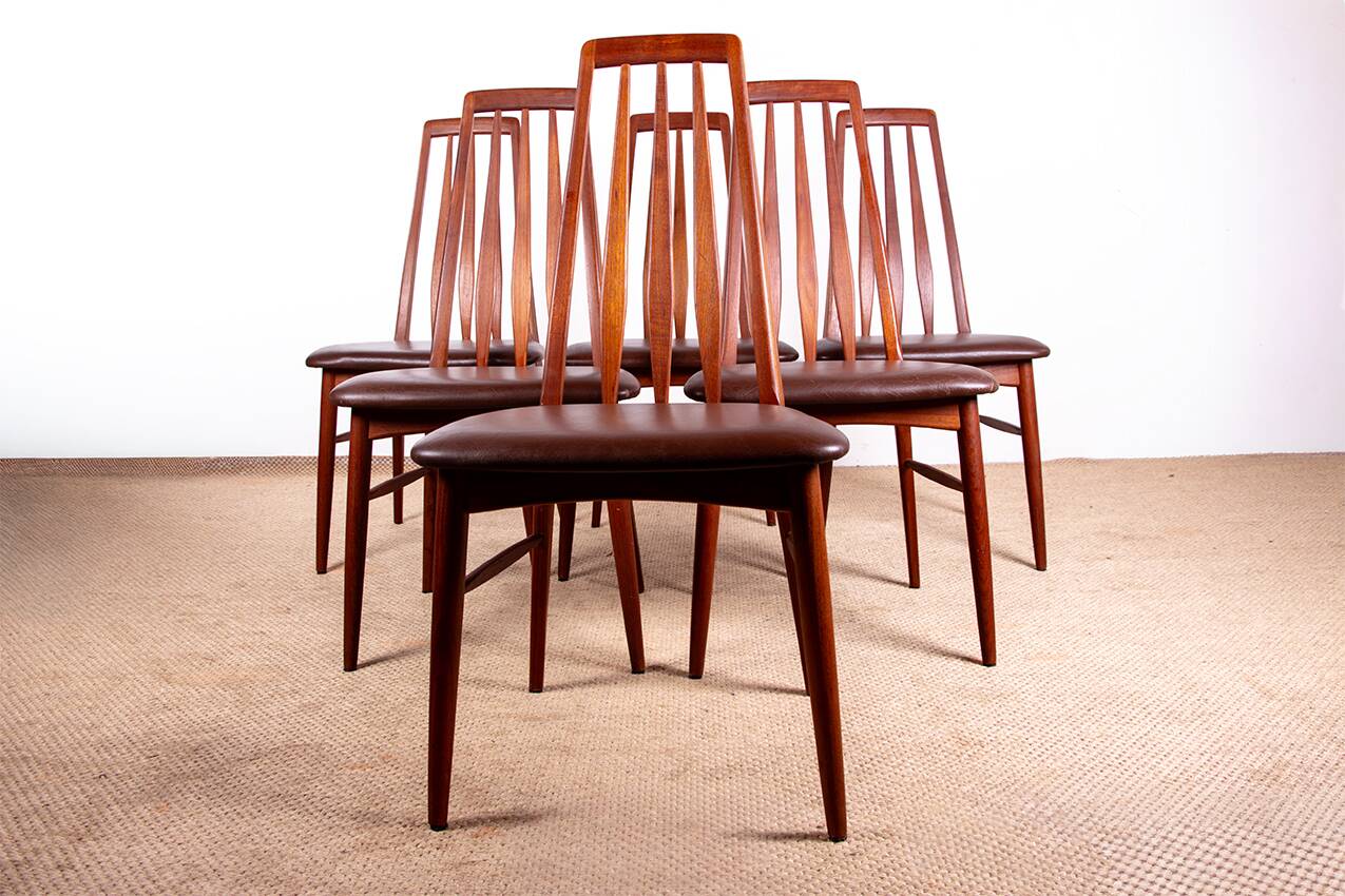 6 Danish chairs in teak and new leather, model "Eva" by Niels Koefoed.