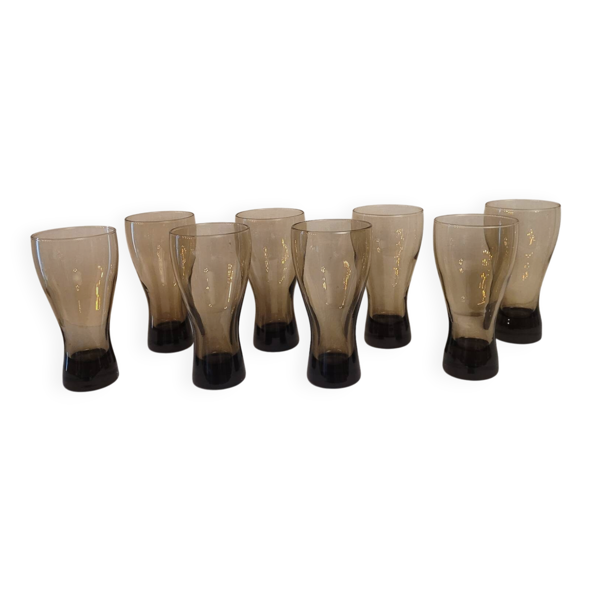 Set of 8 long drink glasses in smoked glass from the 70s – 25 cl