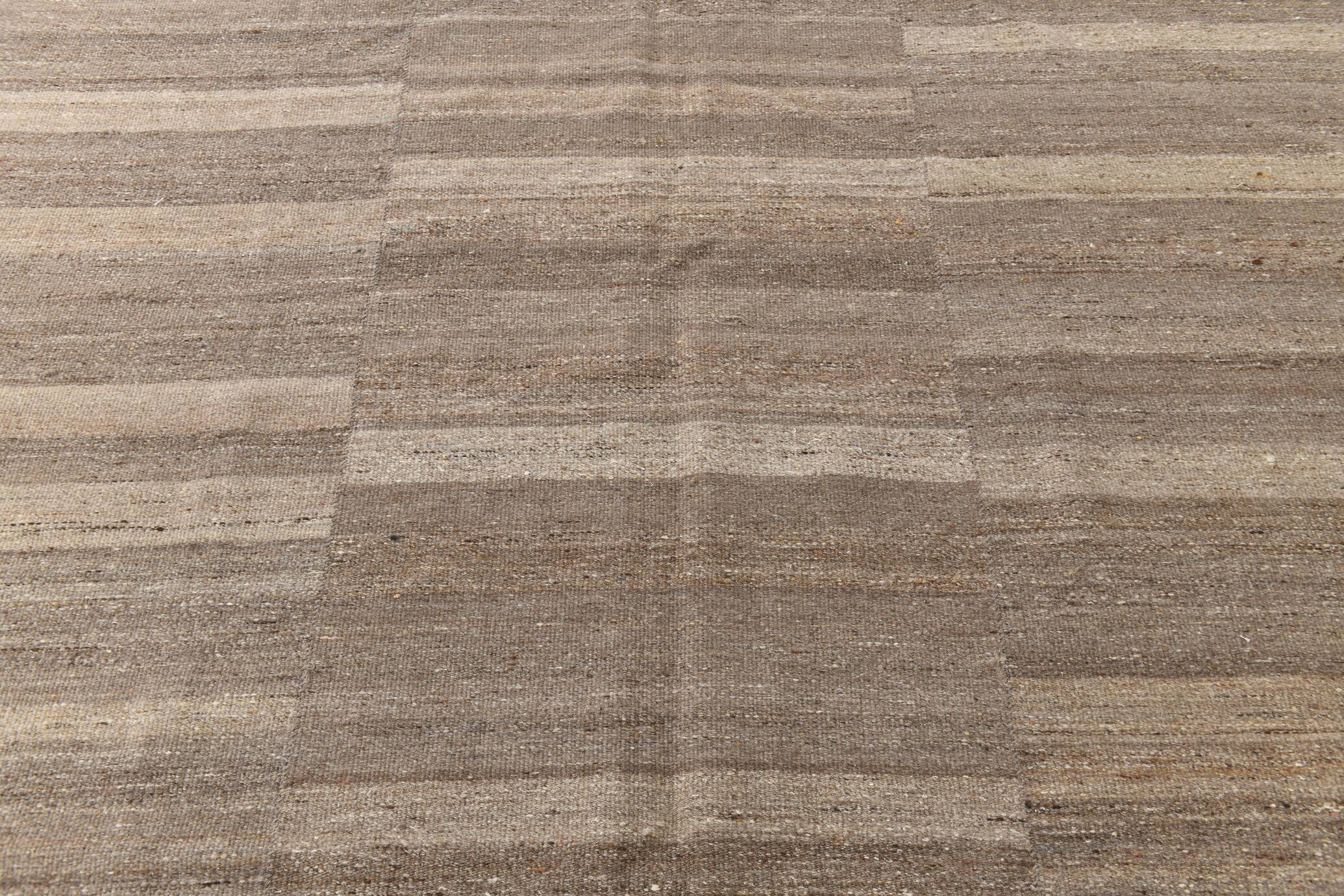 Striped Pattern Brown Vintage Kilim Rug, 225x309Cm