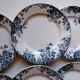 6 assiettes plates moulin des loups terre de fer bleu et blanc