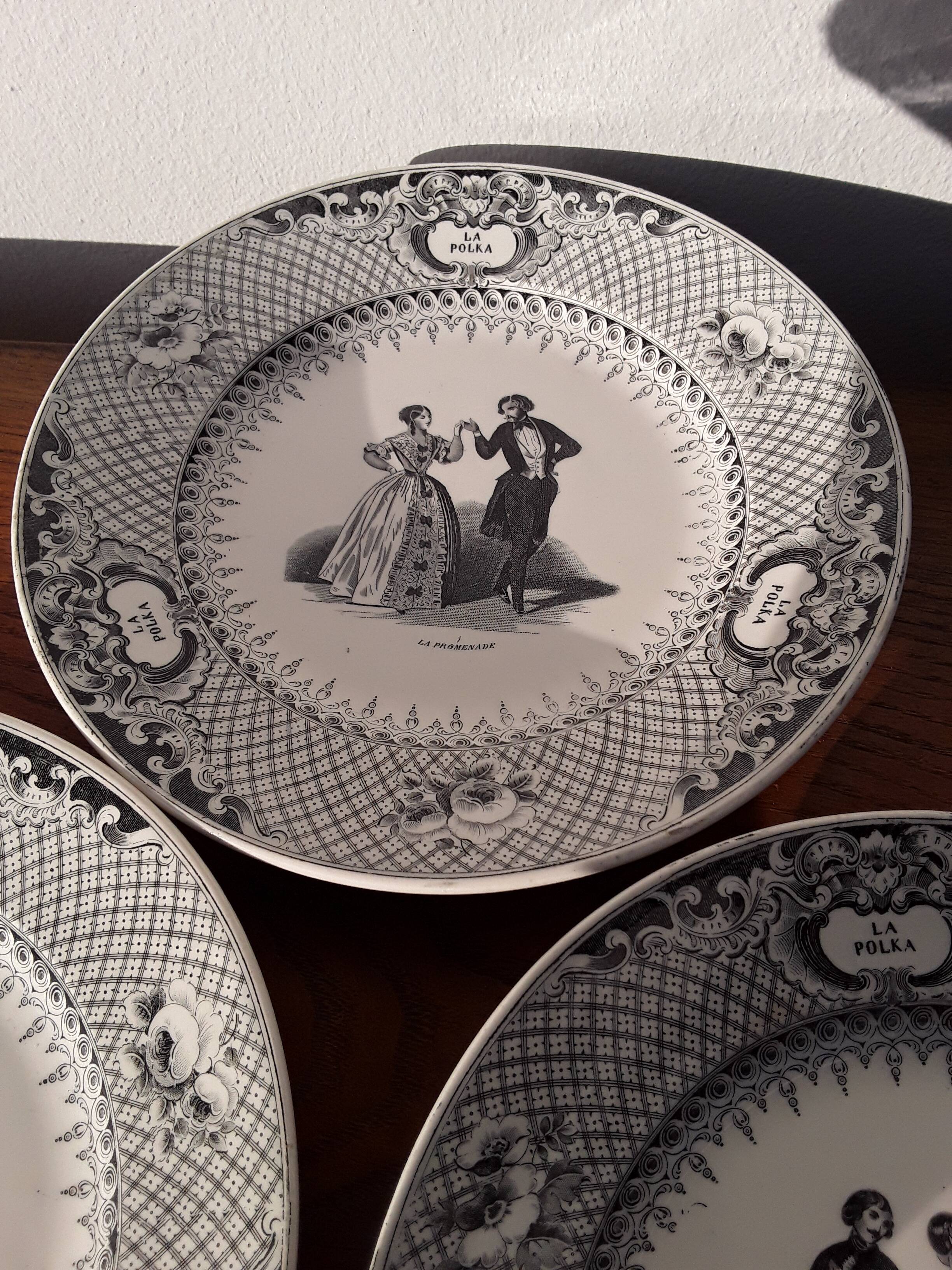 9 creil and Montereau dance themed plates