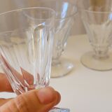4 old conical liquor glasses cut with 10 flat ribs with faceted sides