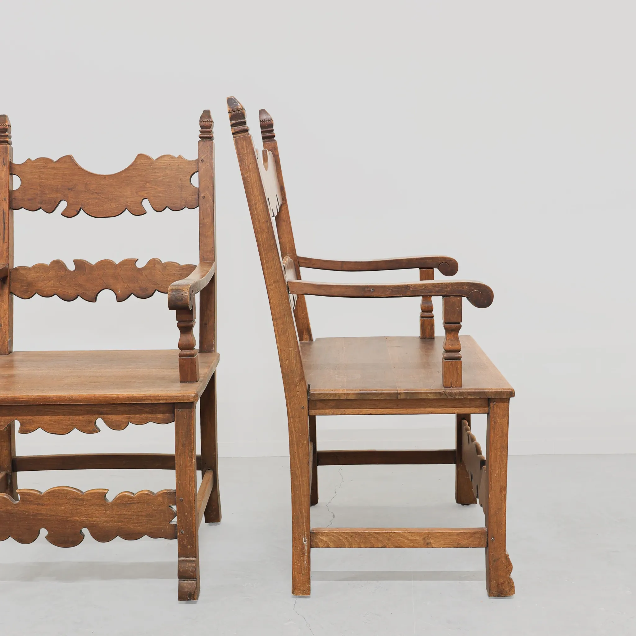Pair of Italian Carved Wooden Armchairs, Lombardy, 1900s.
