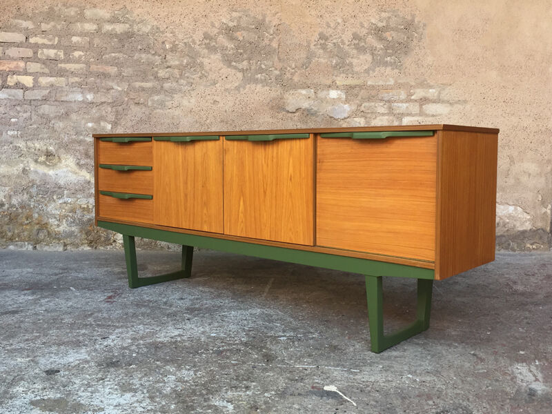 Scandinavian teak sideboard 3 drawers, 3 swing doors