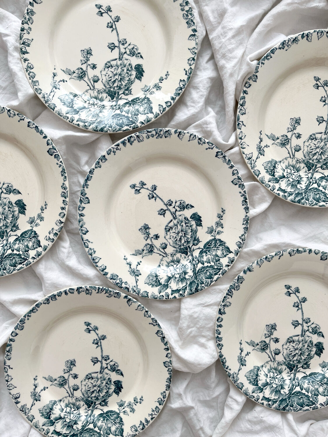 6 flat ironstone plates “Hollyhock” Gien
